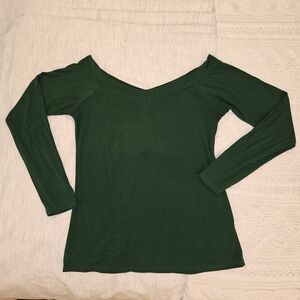 Forest Green V-Neck Long Sleeve Top